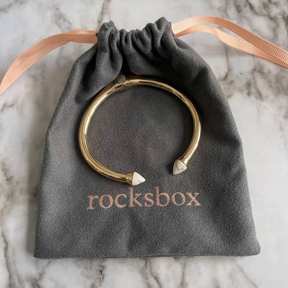 SLATE Porter Hinge Cuff Bracelet, Gold over Brass w/ Howlite, Rocksbox Exclusive - Picture 2 of 15